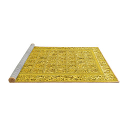 Sideview of Machine Washable Animal Yellow Traditional Rug, wshtr4586yw