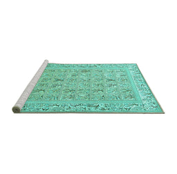 Sideview of Machine Washable Animal Turquoise Traditional Area Rugs, wshtr4586turq