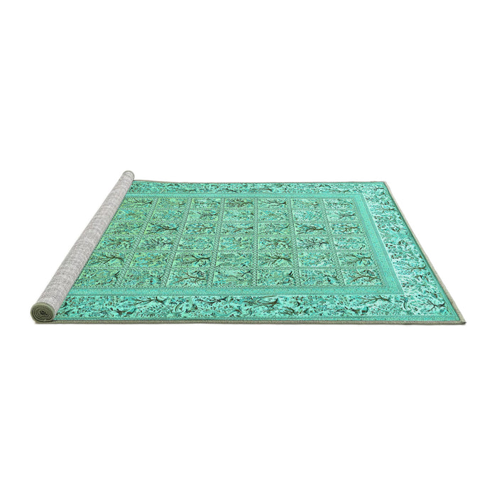 Sideview of Machine Washable Animal Turquoise Traditional Area Rugs, wshtr4586turq