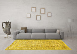 Machine Washable Animal Yellow Traditional Rug in a Living Room, wshtr4586yw