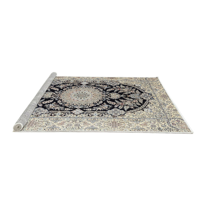 Sideview of Machine Washable Traditional Carbon Gray Rug, wshtr4587