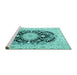 Sideview of Machine Washable Medallion Turquoise Traditional Area Rugs, wshtr4587turq