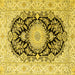 Square Machine Washable Medallion Yellow Traditional Rug, wshtr4587yw