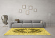 Machine Washable Medallion Yellow Traditional Rug in a Living Room, wshtr4587yw