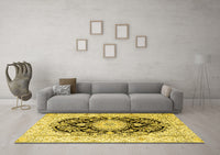 Machine Washable Medallion Yellow Traditional Rug, wshtr4587yw