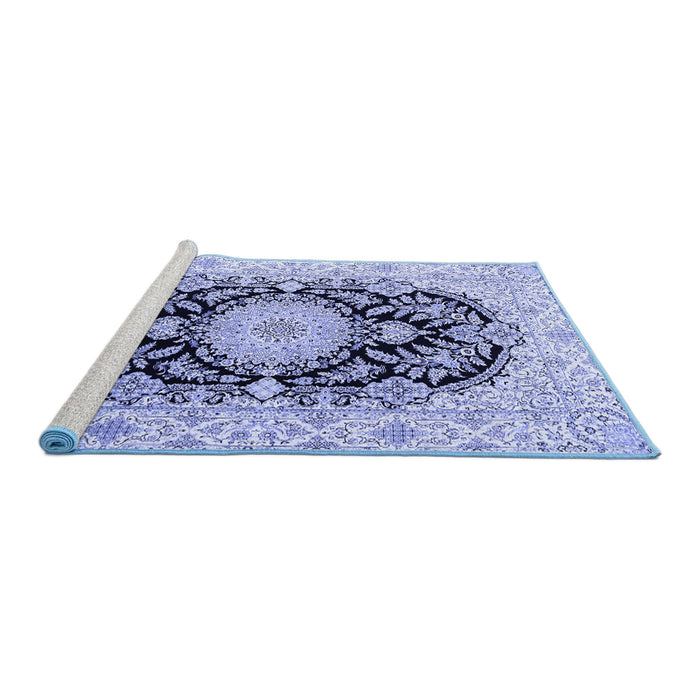 Sideview of Machine Washable Medallion Blue Traditional Rug, wshtr4587blu