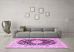 Machine Washable Medallion Pink Traditional Rug in a Living Room, wshtr4587pnk