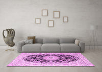 Machine Washable Medallion Pink Traditional Rug, wshtr4587pnk