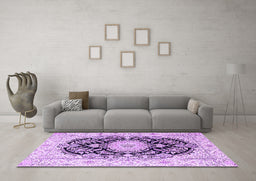 Machine Washable Medallion Purple Traditional Area Rugs in a Living Room, wshtr4587pur