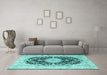 Machine Washable Medallion Turquoise Traditional Area Rugs in a Living Room,, wshtr4587turq