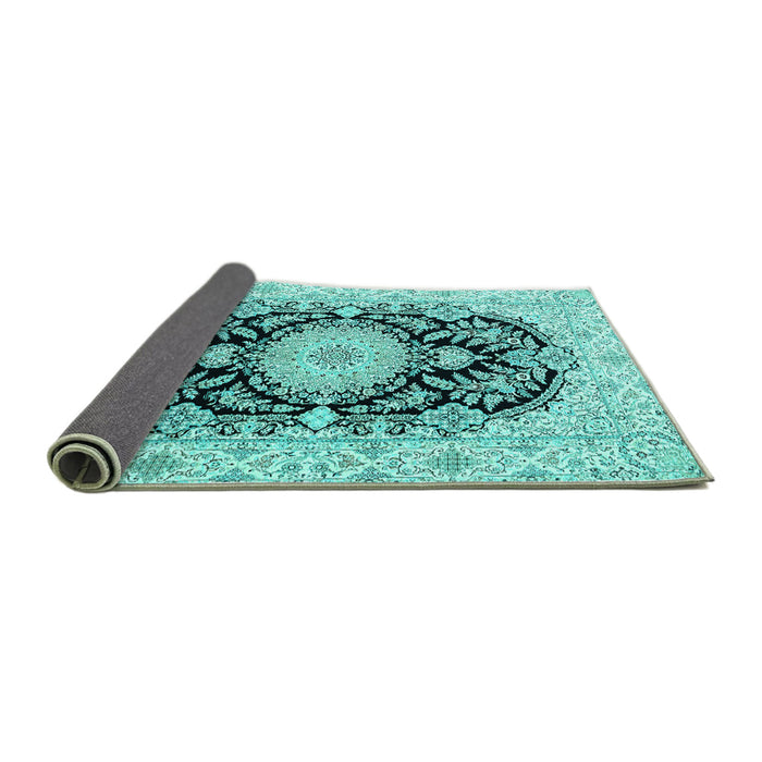 Sideview of Medallion Turquoise Traditional Rug, tr4587turq