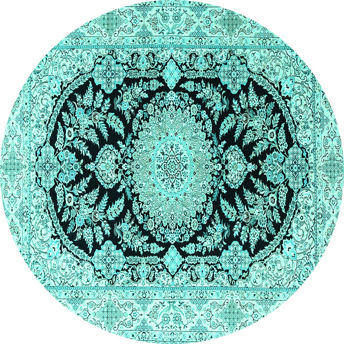 Round Medallion Turquoise Traditional Rug, tr4587turq