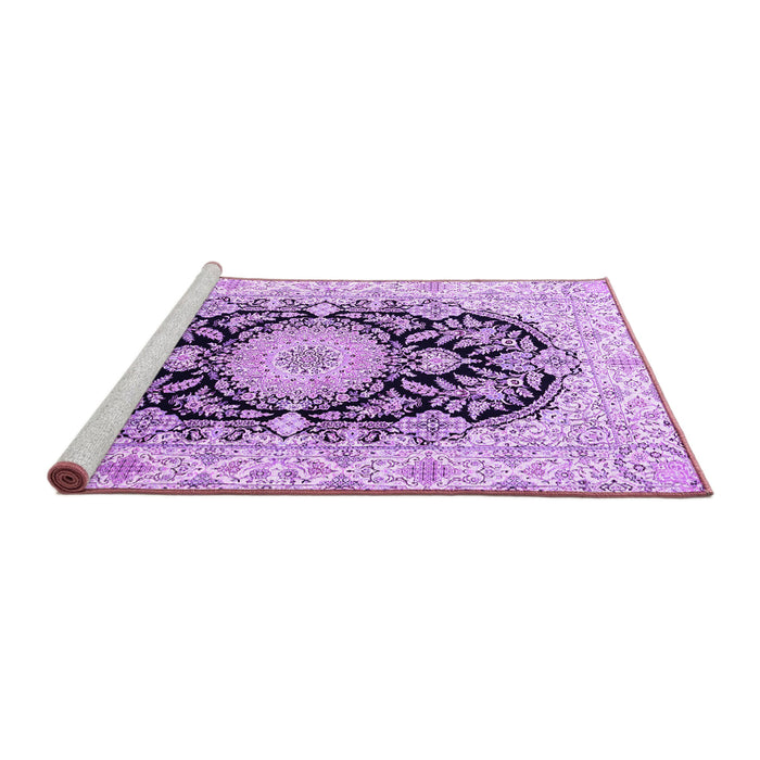 Sideview of Machine Washable Medallion Purple Traditional Area Rugs, wshtr4587pur