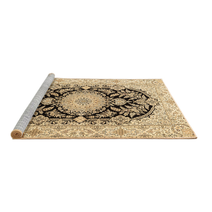 Sideview of Machine Washable Medallion Brown Traditional Rug, wshtr4587brn