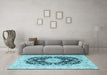 Machine Washable Medallion Light Blue Traditional Rug in a Living Room, wshtr4587lblu