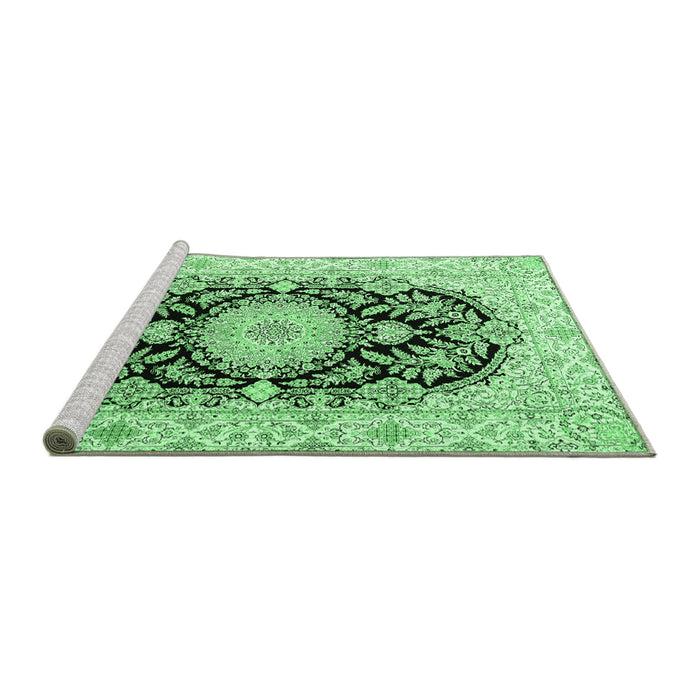 Sideview of Machine Washable Medallion Emerald Green Traditional Area Rugs, wshtr4587emgrn