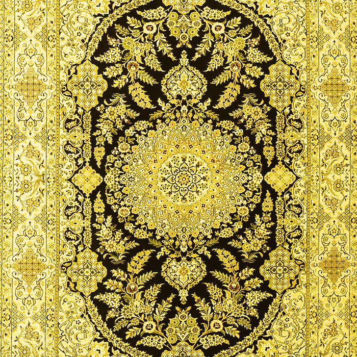 Machine Washable Medallion Yellow Traditional Rug, wshtr4587yw