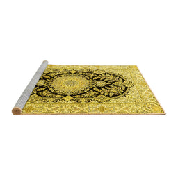 Sideview of Machine Washable Medallion Yellow Traditional Rug, wshtr4587yw