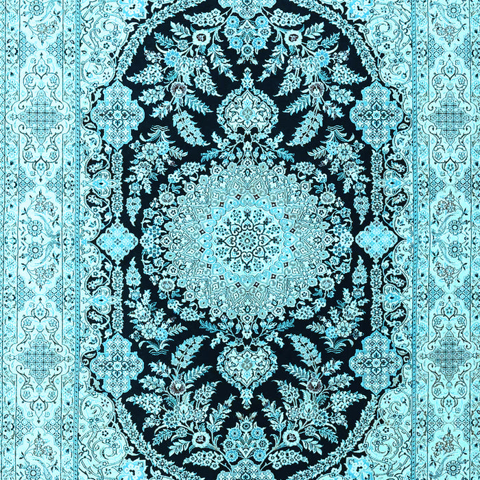 Machine Washable Medallion Light Blue Traditional Rug, wshtr4587lblu