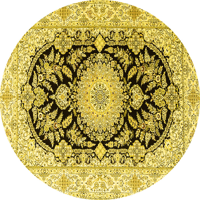 Round Medallion Yellow Traditional Rug, tr4587yw