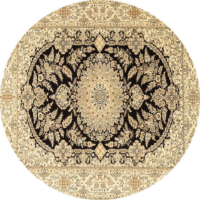 Round Machine Washable Medallion Brown Traditional Rug, wshtr4587brn