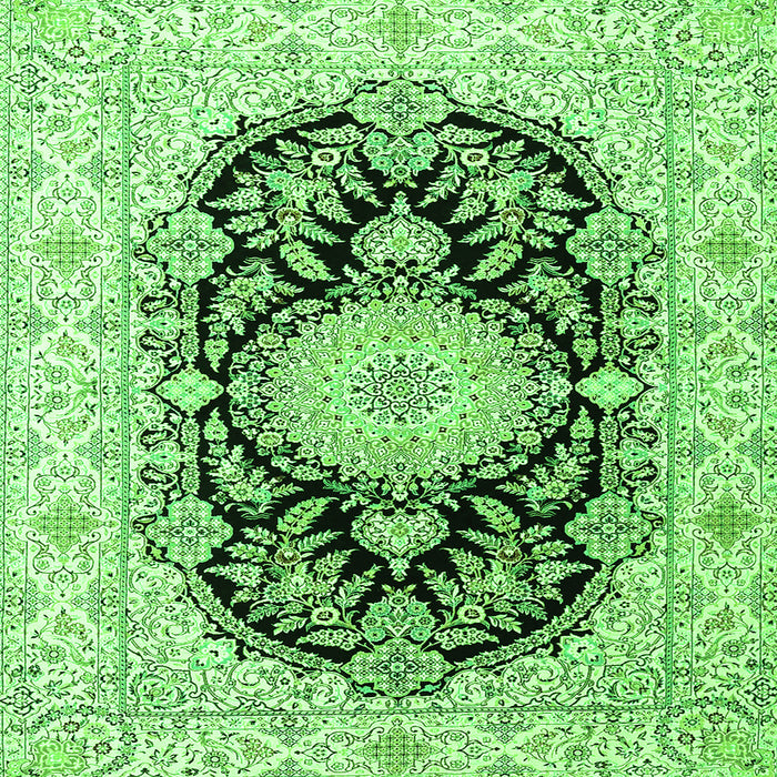 Round Machine Washable Medallion Green Traditional Area Rugs, wshtr4587grn