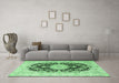 Machine Washable Medallion Emerald Green Traditional Area Rugs in a Living Room,, wshtr4587emgrn