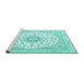 Sideview of Machine Washable Medallion Turquoise Traditional Area Rugs, wshtr4588turq