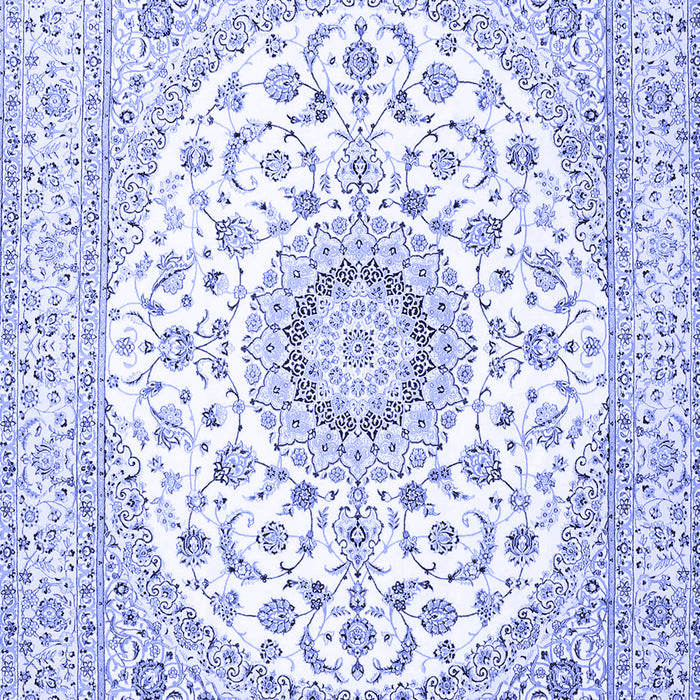 Machine Washable Medallion Blue Traditional Rug, wshtr4588blu