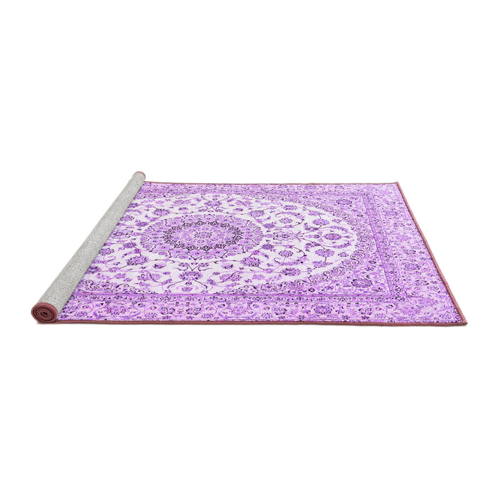 Sideview of Machine Washable Medallion Purple Traditional Area Rugs, wshtr4588pur