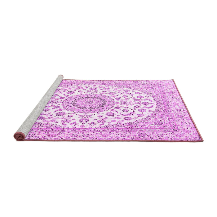 Sideview of Machine Washable Medallion Pink Traditional Rug, wshtr4588pnk