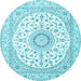 Round Machine Washable Medallion Light Blue Traditional Rug, wshtr4588lblu