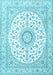 Machine Washable Medallion Light Blue Traditional Rug, wshtr4588lblu