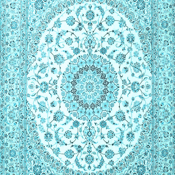 Machine Washable Medallion Light Blue Traditional Rug, wshtr4588lblu