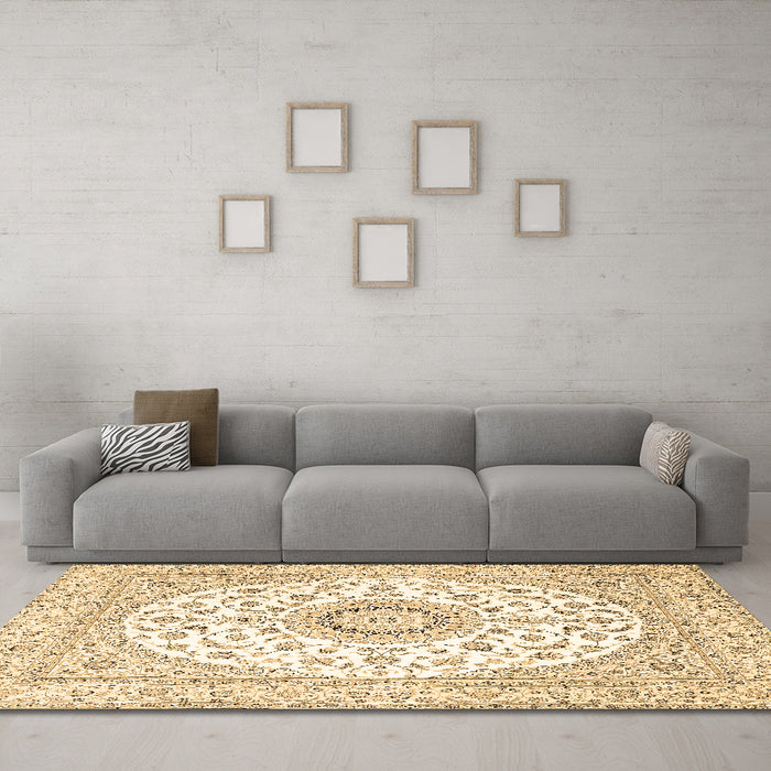 Machine Washable Medallion Brown Traditional Rug in a Living Room,, wshtr4588brn