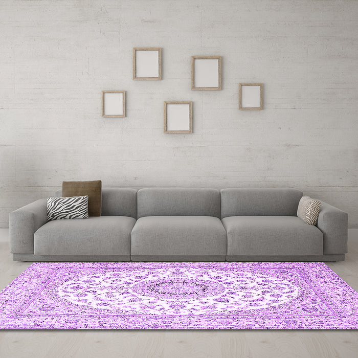 Machine Washable Medallion Purple Traditional Area Rugs in a Living Room, wshtr4588pur