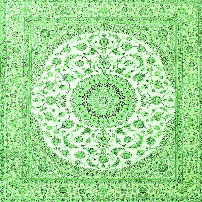 Round Machine Washable Medallion Green Traditional Area Rugs, wshtr4588grn