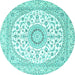 Round Medallion Turquoise Traditional Rug, tr4588turq