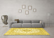 Machine Washable Medallion Yellow Traditional Rug in a Living Room, wshtr4588yw