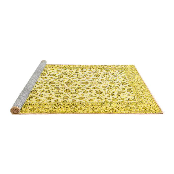 Sideview of Machine Washable Persian Yellow Traditional Rug, wshtr4589yw