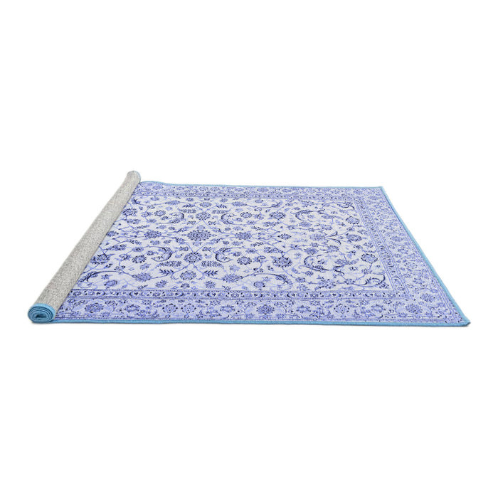 Sideview of Machine Washable Persian Blue Traditional Rug, wshtr4589blu