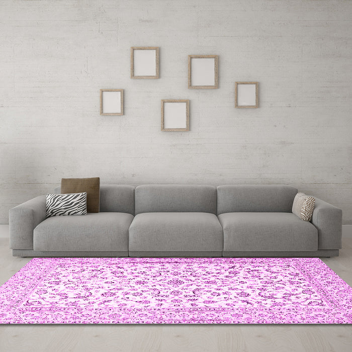 Machine Washable Persian Pink Traditional Rug in a Living Room, wshtr4589pnk