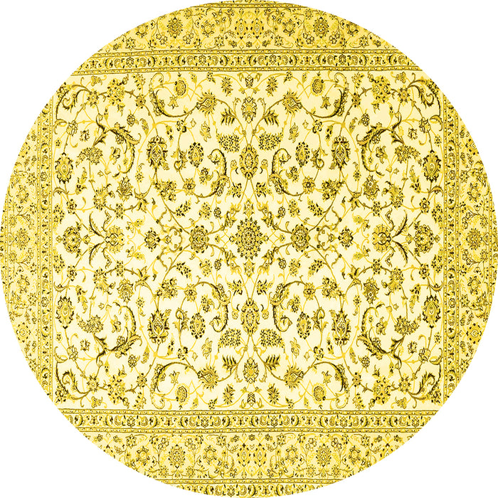 Round Machine Washable Persian Yellow Traditional Rug, wshtr4589yw