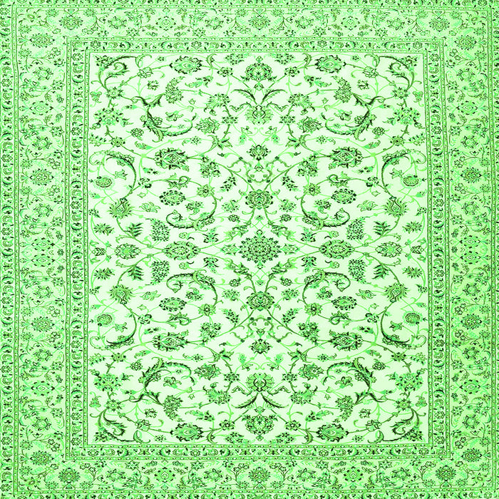 Round Machine Washable Persian Green Traditional Area Rugs, wshtr4589grn
