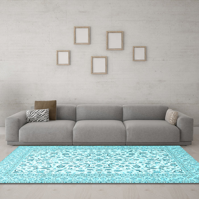 Machine Washable Persian Light Blue Traditional Rug in a Living Room, wshtr4589lblu