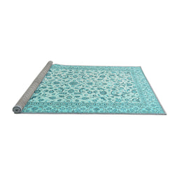 Sideview of Machine Washable Persian Light Blue Traditional Rug, wshtr4589lblu
