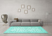 Machine Washable Persian Turquoise Traditional Area Rugs in a Living Room,, wshtr4589turq