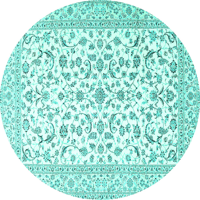Round Persian Turquoise Traditional Rug, tr4589turq