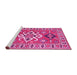 Sideview of Machine Washable Geometric Pink Traditional Rug, wshtr458pnk