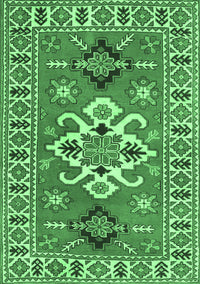 Geometric Emerald Green Traditional Rug, tr458emgrn